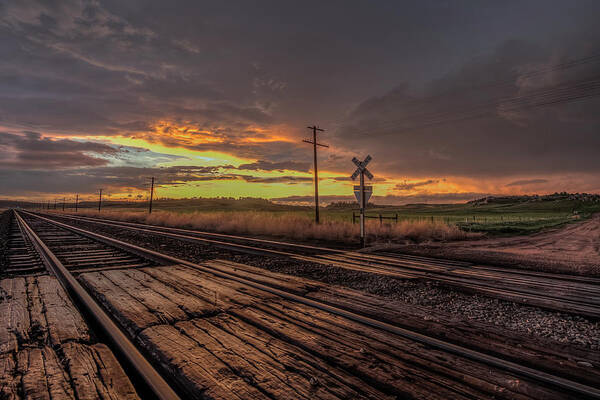 Sunset Poster featuring the photograph Sunset Road and Tracks by Laura Hedien