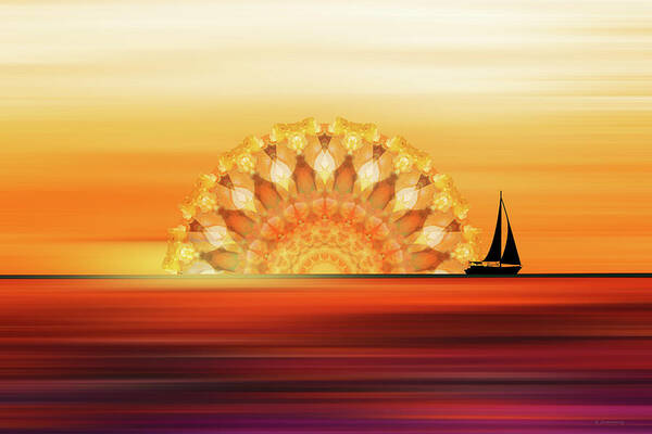 Sunset Poster featuring the painting Sunset Sail - Orange Sunset Sailboat Art by Sharon Cummings