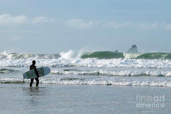 Perranporth Poster featuring the photograph Surfing To Bawden Rocks by Terri Waters