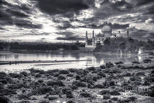 Taj Mahal Poster featuring the photograph Taj Mahal From The Yamuna River - India BW by Stefano Senise