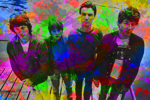 Talking Heads Poster featuring the mixed media Talking Heads Band Paint Splatters Portrait by Design Turnpike