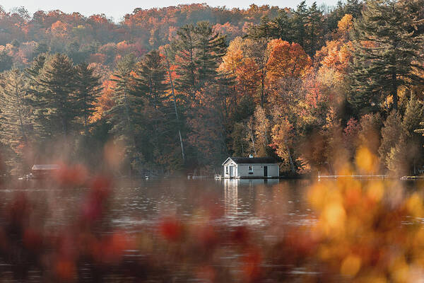 Lake Placid Poster featuring the photograph The Boathouse by Dave Niedbala