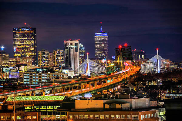 Boston Poster featuring the photograph The Boston Skyline Boston MA Full Zakim by Toby McGuire