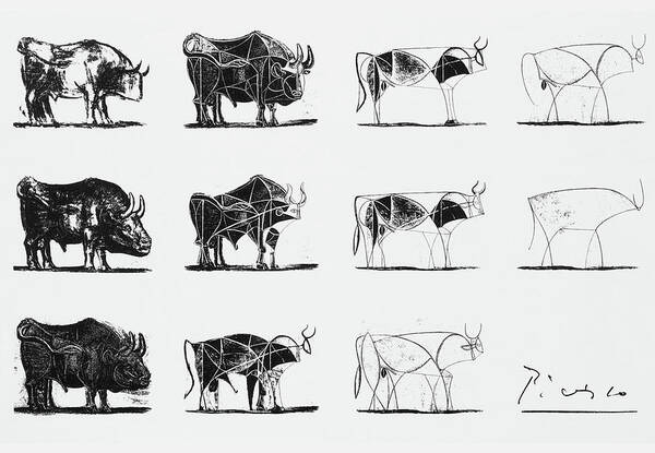 Bull Poster featuring the drawing The Bull series by Pablo Picasso