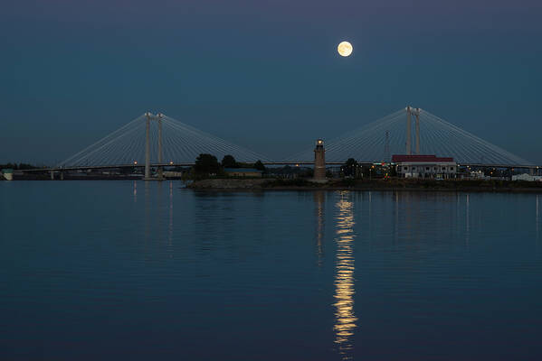 Loree Johnson Photography Poster featuring the photograph The Cable Bridge After Dark by Loree Johnson