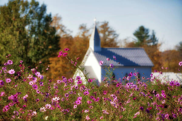 Chapel Poster featuring the photograph The Chapel In Autumn by Amber Kresge
