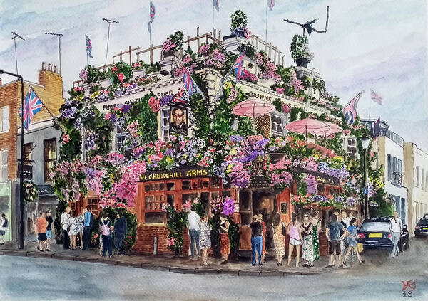 Cityscape Poster featuring the painting The Churchill Arms, Nothing Hill, London, UK by Francisco Gutierrez