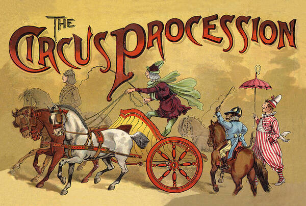Circus Poster featuring the digital art The Circus Procession - Three Horse Chariot by Long Shot