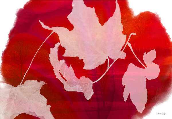Red Poster featuring the mixed media The Falling Leaves by Moira Law