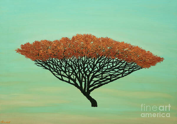 Acacia Poster featuring the painting The floating tree by Ofra Wolf