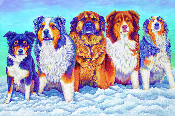 Dog Poster featuring the painting The Gang's All Here by Rebecca Wang