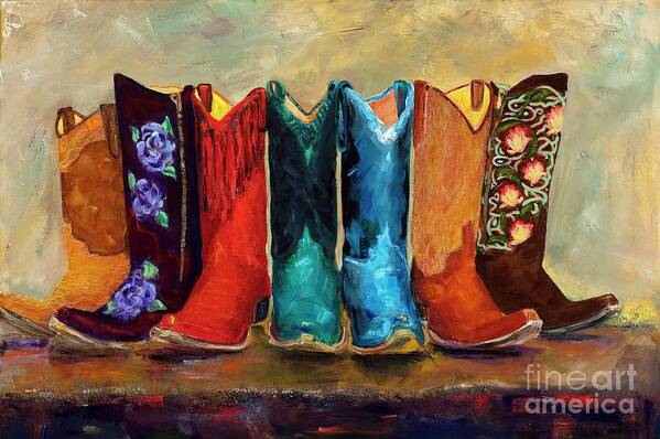 Cowboy Boots Poster featuring the painting The Girls Are Back In Town by Frances Marino