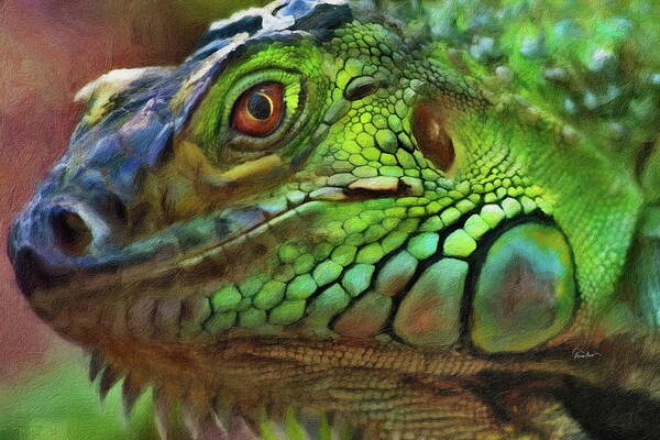 Lizard Poster featuring the digital art The Green Iguana by Russ Harris