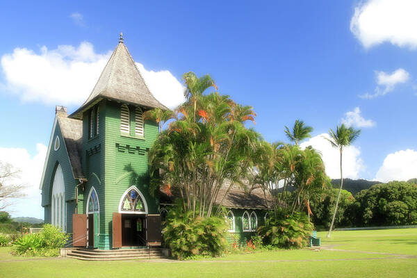 Palm Tree Poster featuring the photograph The Green Waioli Hula Church by Robert Carter