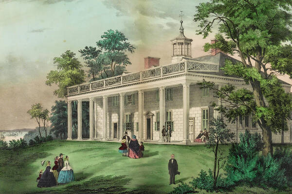 Places Poster featuring the painting The home of Washington, Mount Vernon, Va by Currier and Ives