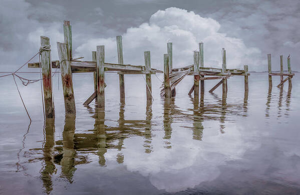 Boats Poster featuring the photograph The Old Wooden Docks in the Pale Fog by Debra and Dave Vanderlaan