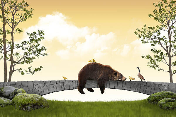 Brown Bear Poster featuring the digital art The road block by Moira Risen