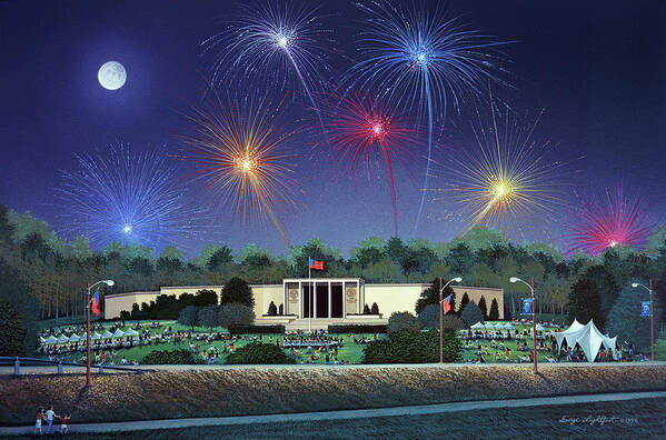 Architectural Landscape Poster featuring the painting The Truman Library, 4th of July by George Lightfoot