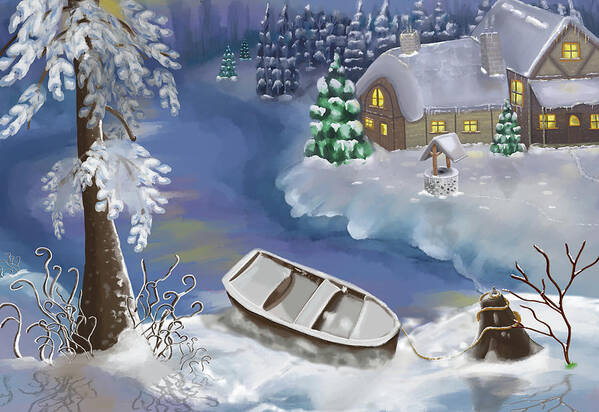 Winter Poster featuring the digital art The Winter Lake by Rose Lewis