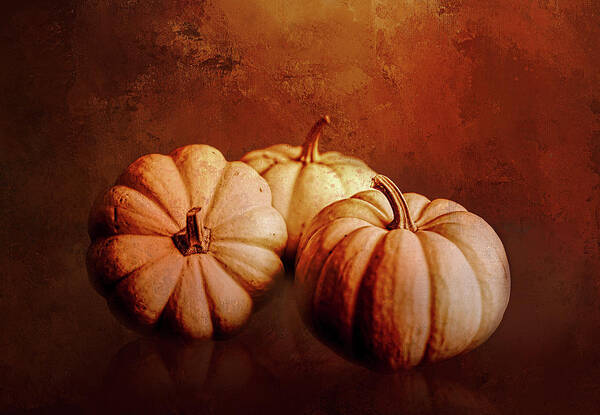 Three Poster featuring the digital art Three Pumpkins in Color by Cindy Collier Harris
