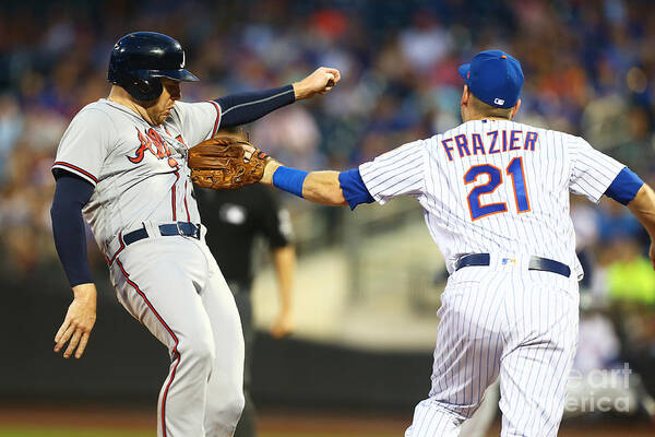 Three Quarter Length Poster featuring the photograph Todd Frazier and Freddie Freeman by Mike Stobe