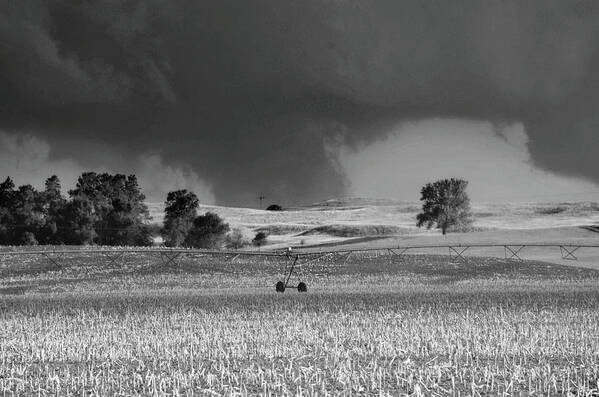Weather Poster featuring the photograph Wall Cloud Near Callaway, Nebraska Black and White by Ally White