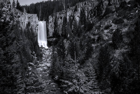 Black Poster featuring the photograph Tumalo Falls 2 Black and White by Pelo Blanco Photo