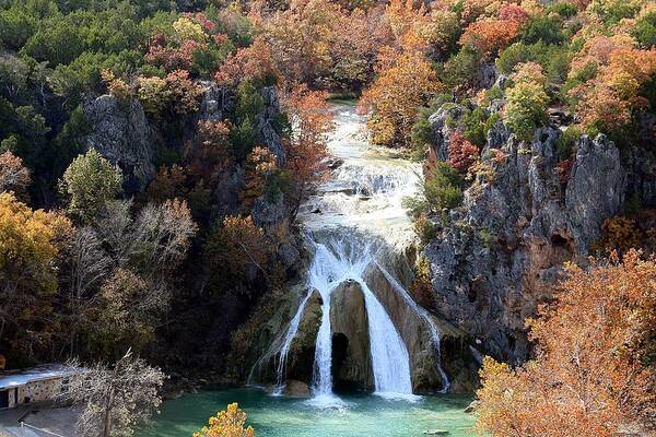 Nature Poster featuring the photograph Turner Falls Waterfall in Fall by Sheila Brown