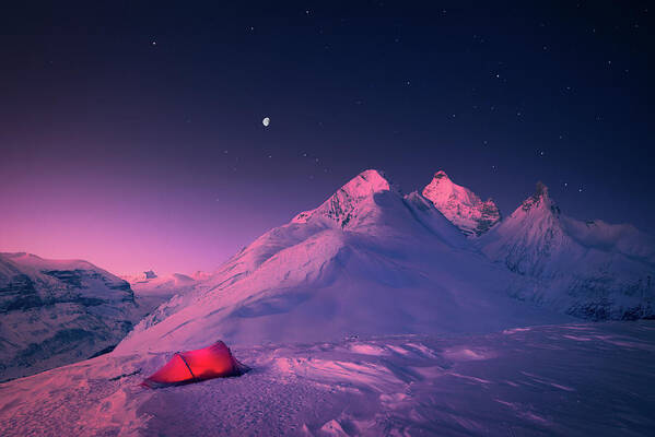 Snow Poster featuring the photograph Twilight on Mountain by Henry w Liu