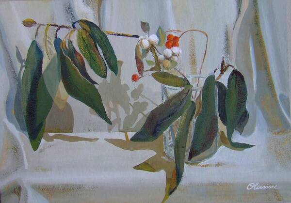 Still Life Poster featuring the painting Two green branches by Elena Oleniuc