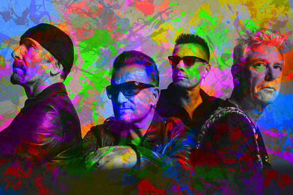 U2 Poster featuring the mixed media U2 Band Paint Splatters Portrait by Design Turnpike