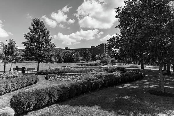 Private College Poster featuring the photograph University of Dayton campus in black and white by Eldon McGraw