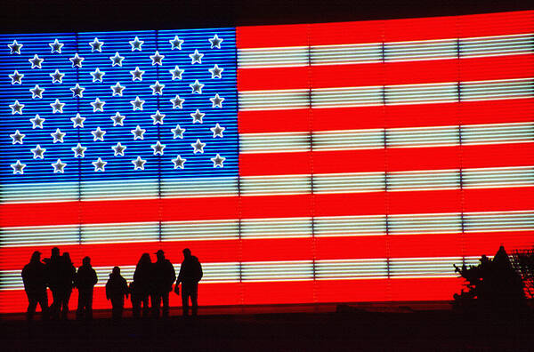 Usa Poster featuring the photograph USA Flag with a Silhouetted Family by Steve Ohlsen