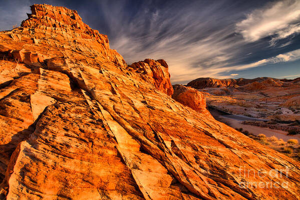 Valley Of Fire Poster featuring the photograph Valley Of Fire Towering Butte by Adam Jewell