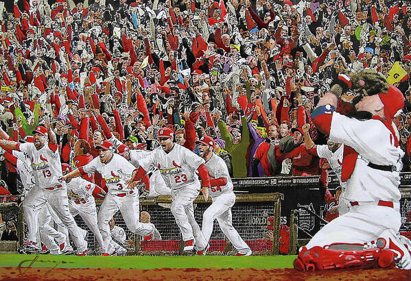 Baseball Poster featuring the painting Victory - St Louis Cardinals win the World Series 2011 by Dan Haraga