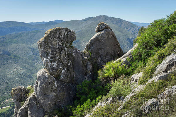 Mountains Poster featuring the photograph Rock formation and Mediterranean mountain landscape by Adriana Mueller