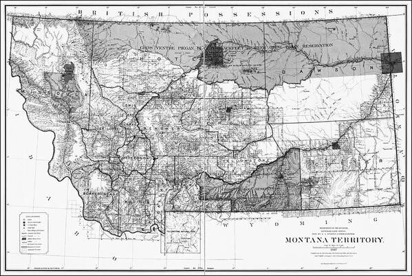 Montana Poster featuring the photograph Vintage Map State of Montana 1887 Black and White by Carol Japp