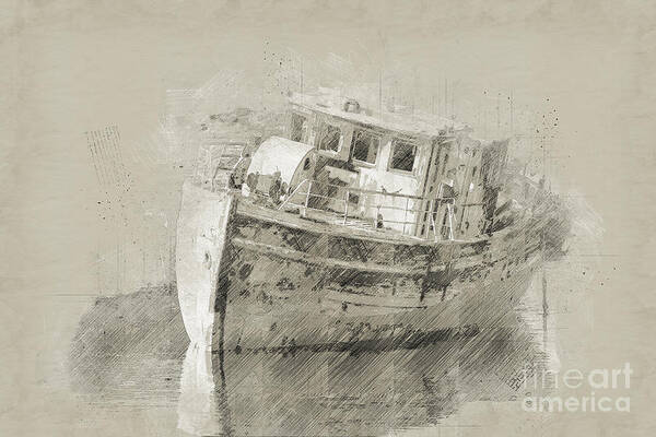 Masts Poster featuring the digital art Vintage Old Ship Sketch, Old Boat Drawing by Amusing DesignCo