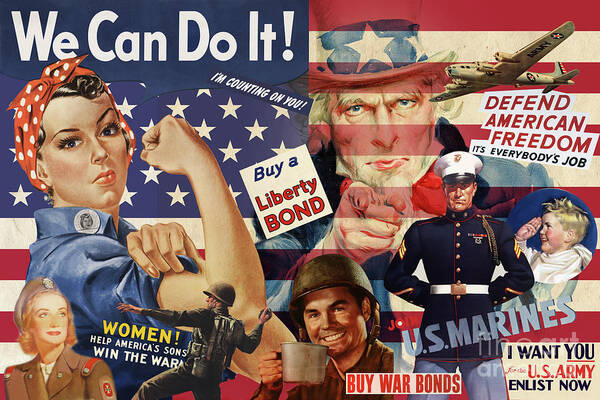 War Poster featuring the mixed media Vintage war posters collage by Delphimages Photo Creations