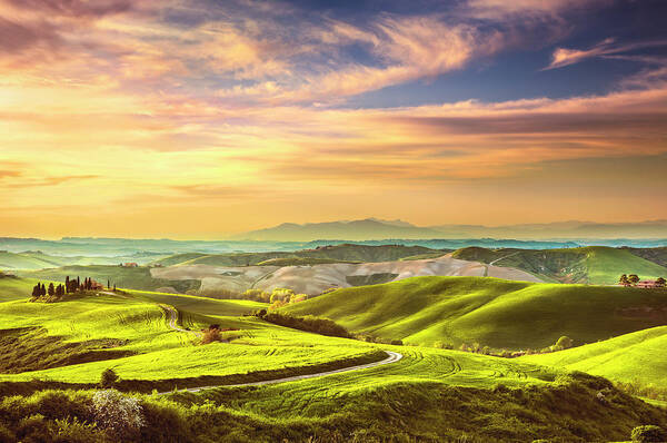 Tuscany Poster featuring the photograph Volterra Colorful Winter Sunset by Stefano Orazzini