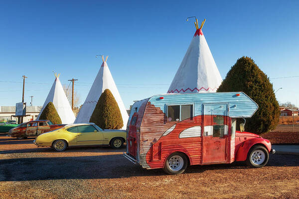 Route 66 Poster featuring the photograph VW Super Bugger RV - Wigwam Motel - Route 66 by Susan Rissi Tregoning