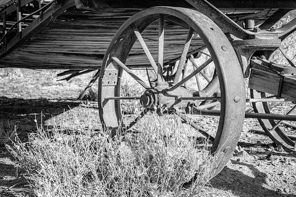 Wagon Poster featuring the photograph Wagon Wheel BW by Joan Carroll