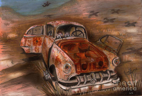 Watercolour Rusted Car Poster featuring the painting War-torn by Remy Francis