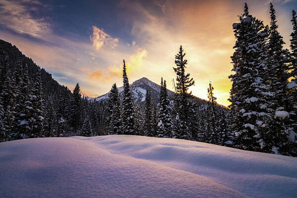 Winter Landscape Poster featuring the photograph Warm Sunset over a Snowy Landscape by James Udall