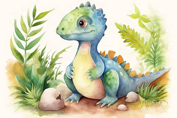 Watercolor illustration with cute dinosaur Poster by N Akkash - Fine Art  America