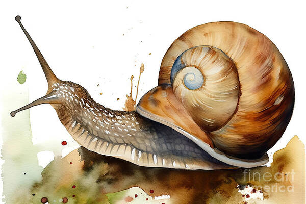 Watercolor Poster featuring the painting watercolor Snail by N Akkash