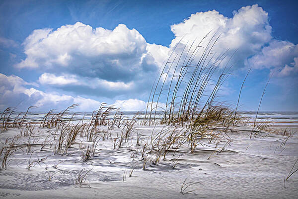 Clouds Poster featuring the photograph White Clouds over White Sands Painting by Debra and Dave Vanderlaan