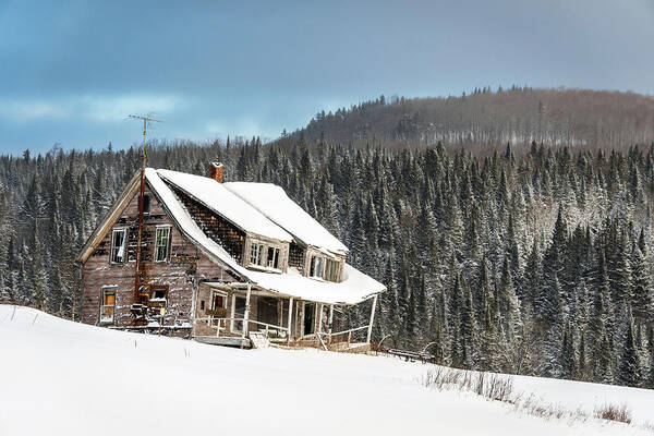 America Poster featuring the photograph Winter At The Old Farm House Horizontal - Pittsburg, NH by John Rowe