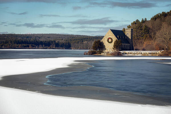 Old Stone Church W. Boylston West Wreath Winter Ice Snow Winter Sky Tear Brian Hale Brianhalephoto Poster featuring the photograph Winter Church by Brian Hale