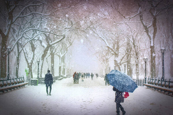 Landscape Poster featuring the painting Winter Walk in Central Park - DWP3772616 by Dean Wittle